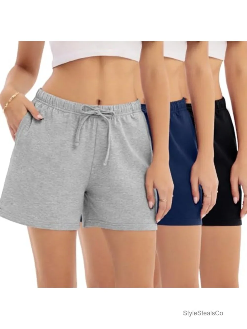 Cotton Pajama Shorts Women Lounge Sleep Shorts Drawstring Waist Pockets
